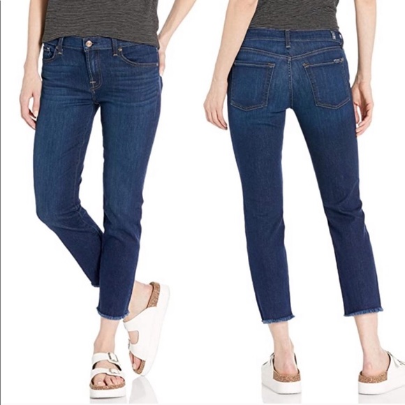 7 FAM Roxanne Ankle Crop Raw Hem Mid Rise Jeans - Picture 1 of 5